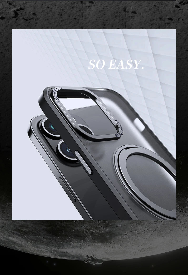 Luxury Magnetic 360° Rotating Stand Case - Frosted Transparent Cover with Ring Holder, Shockproof & Hands-Free Design | Case for iPhone