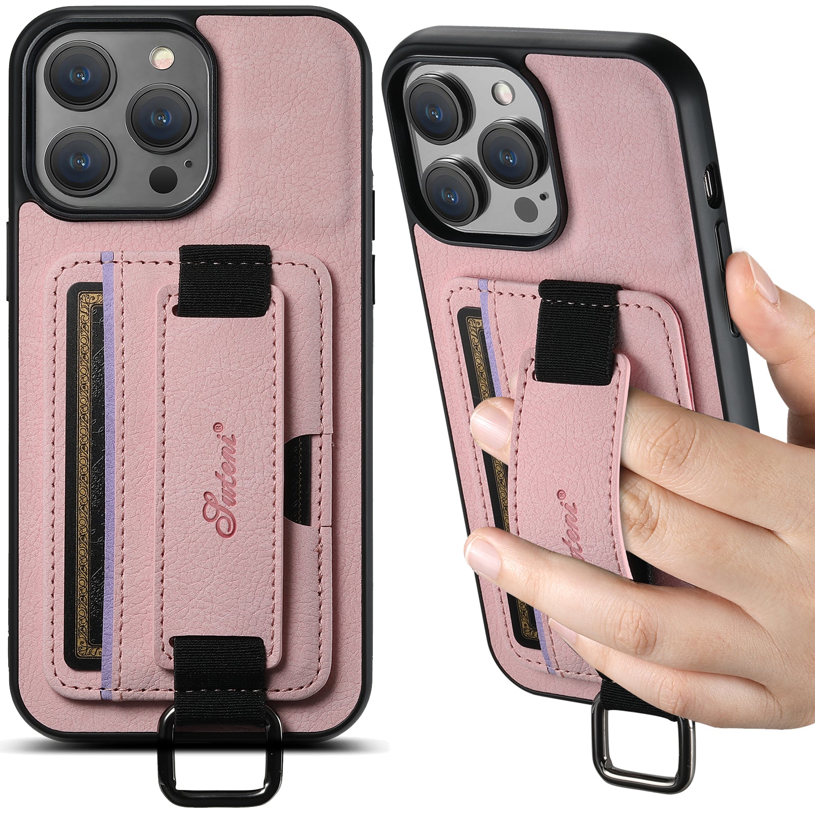 Luxury Lychee Skin Print Wrist Strap Card Holder Phone Case for iPhone - Premium Card Slot, Shockproof Protection,