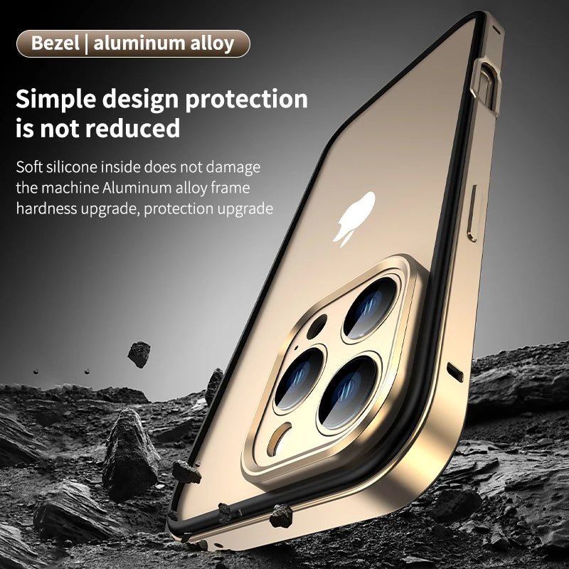 Luxury Hybrid Metal Phone Case - Camera Protection, Silicone Frame, Aluminum Heat-Dissipating Bumper, Shockproof Design | Case for iPhone