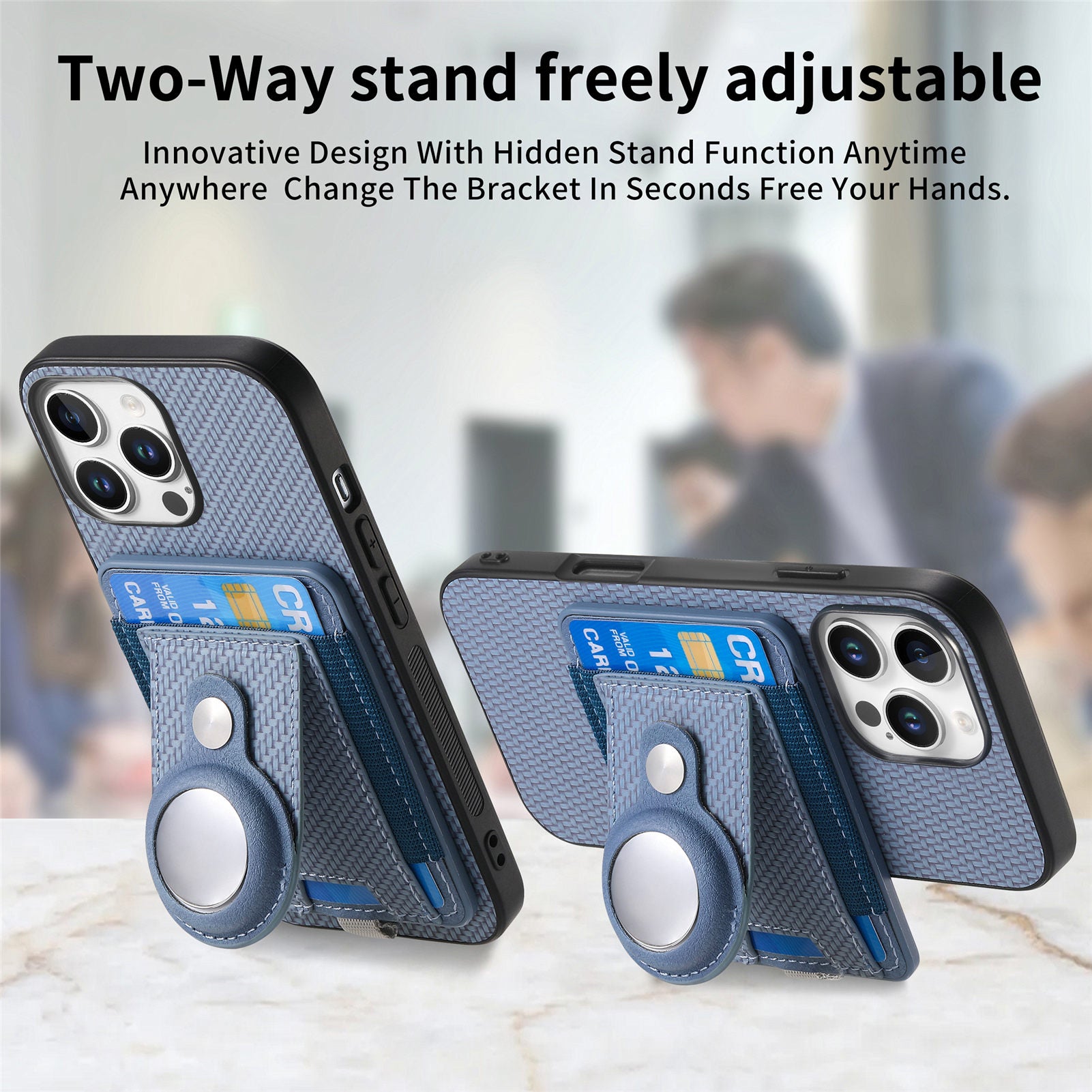 Luxury 2-in-1 Detachable Wallet Case for iPhone Magnetic Card Slot, Airtag Holder, Wireless Charging Stand Premium Protection