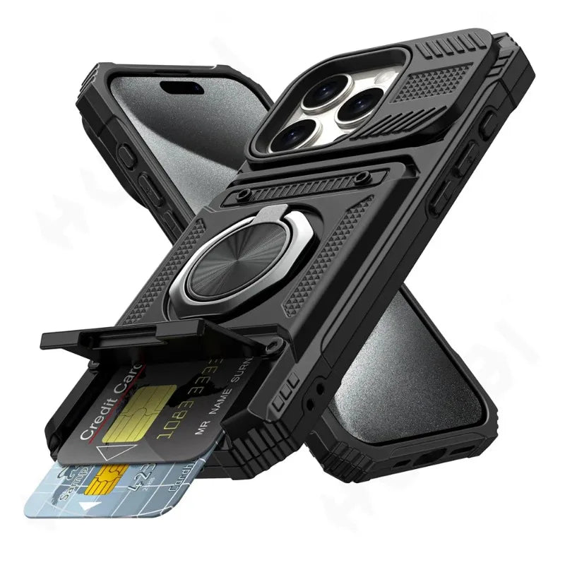 Military-Grade Magnetic Case – Heavy-Duty Drop Protection, Rotating Ring Kickstand Rugged Shockproof Design for iPhone Models