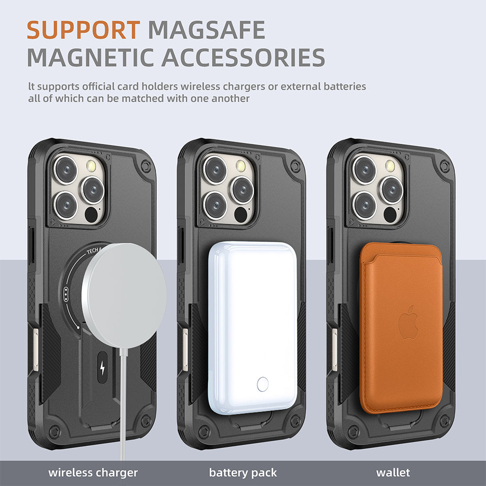 Deluxe Armor Stealth Bracket Case – Magnetic Super Fall Proof, Hard Shell with Lanyard, Heavy-Duty Protection for iPhone Models