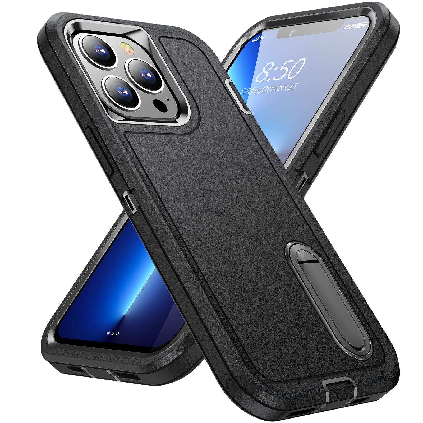 Hybrid Military-Grade Defender Case – Kickstand Full-Body Protection Cover for iPhone Models, Rugged and Shockproof Design