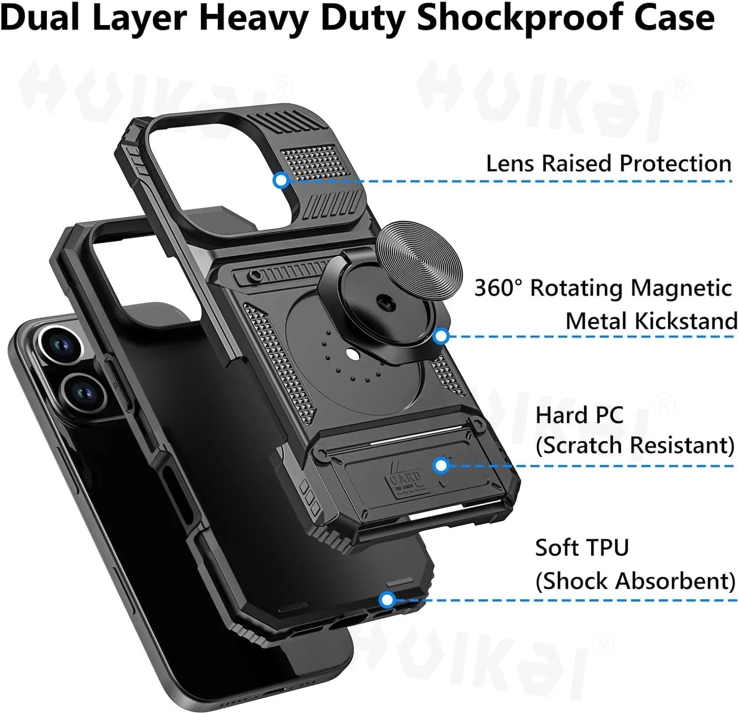 Magnetic Card Holder Case – Rotating Ring Kickstand, Heavy-Duty Shockproof Wallet Cover for iPhone Models