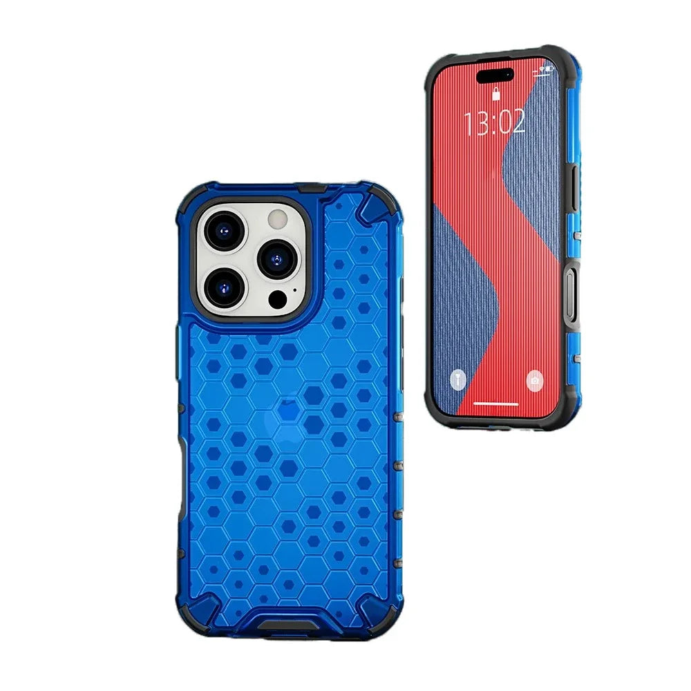 KEYSION Shockproof Armor Case – Soft Silicone + PC Transparent Honeycomb Back Cover for iPhone Models, Durable and Protective Design