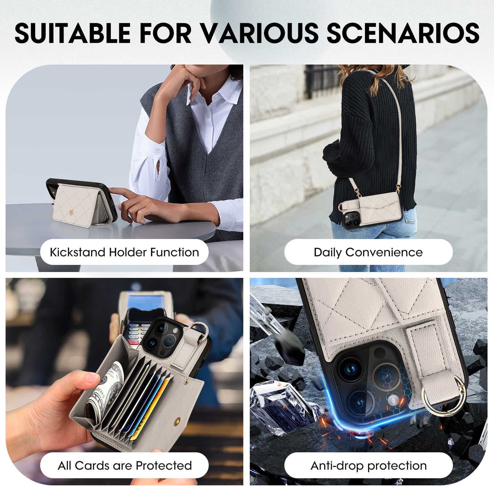 Luxury Crossbody Wallet Phone Case – Cute Flip Leather Cover, Card Holder, Necklace Strap, Kickstand, Shockproof Protection for iPhone