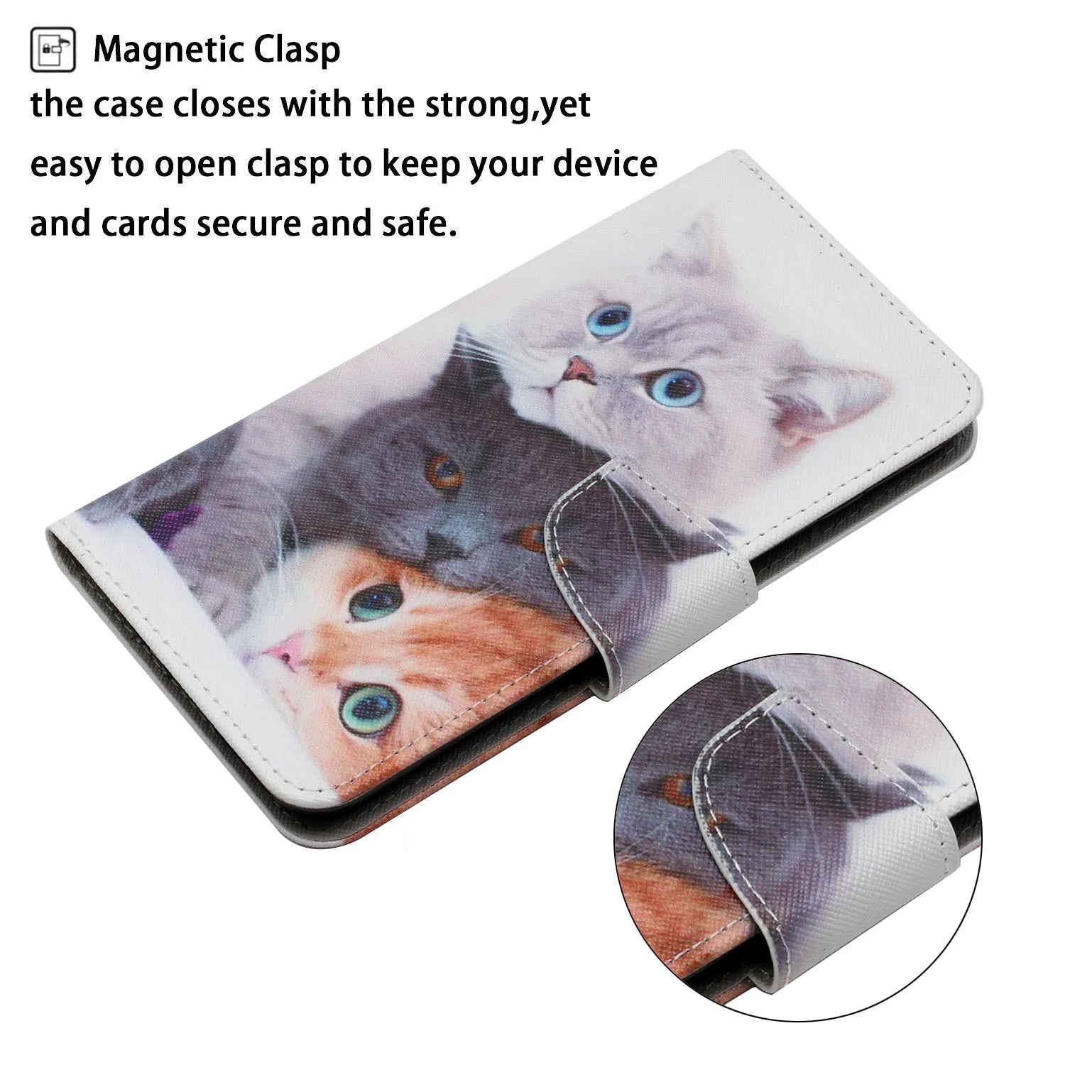 Leather Flip Phone Case for iPhone – Cat & Butterfly Painted Wallet Cover, Card Holder, Kickstand, Shockproof Protective Case