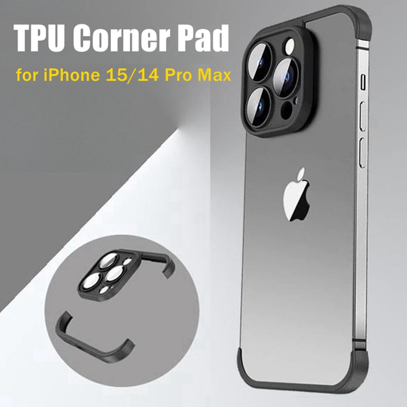 Metal Corner Pads iPhone Case – Aluminum Alloy Bumper with Camera Lens Protector, Bare Machine Design, Antifall Protection for iPhone Models