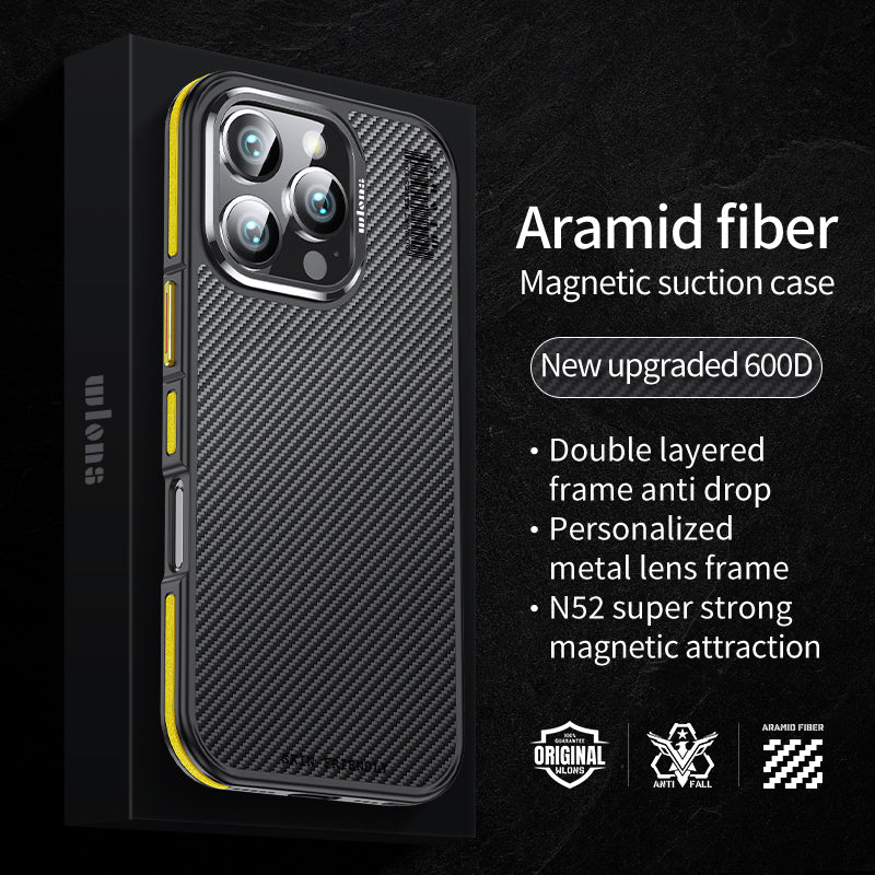 Premium 100% Aramid Fiber Kevlar iPhone Case – 600D Lightweight MagSafe Compatible, Wireless Charging, Ultra-Thin Protective Cover for iPhone Models