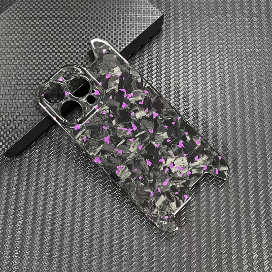 Glossy Forged Carbon Fiber Case – Ultra-Thin Genuine Glitter Shockproof Cover for iPhone Models, Sleek and Durable Design