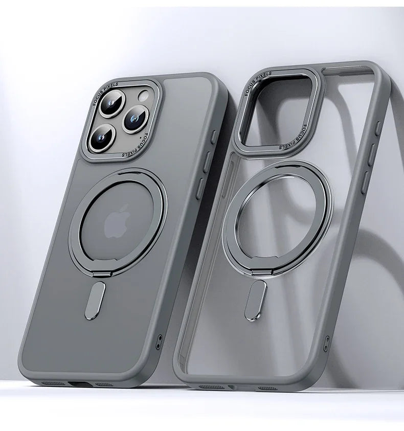 Luxury Magnetic 360° Rotating Stand Case - Frosted Transparent Cover with Ring Holder, Shockproof & Hands-Free Design | Case for iPhone