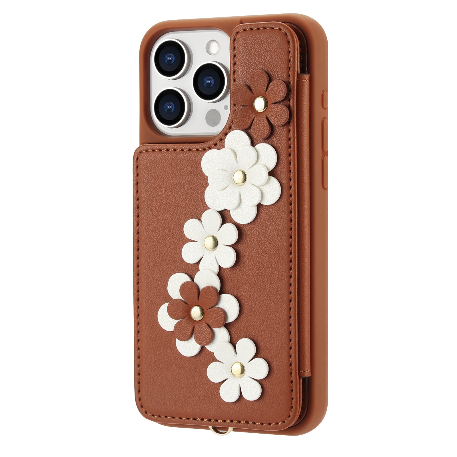 Luxury Crossbody Wallet Leather Phone Case – 3D Flower Design, Card Slot, Wrist Strap, Magnetic Closure, Protective Cover