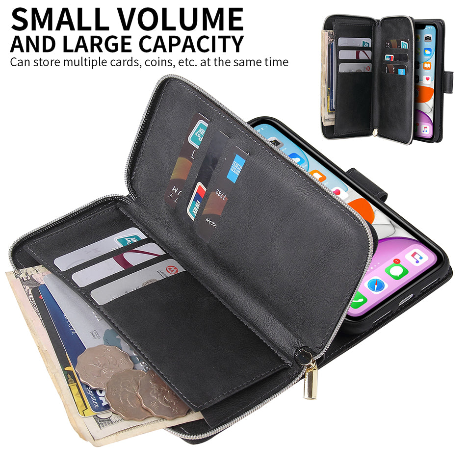 Premium 9 Card Slots Leather Wallet iPhone Case – Durable Zipper Flip Cover, Magnetic Stand, Shockproof Protection, Multi-Card Holder for iPhone