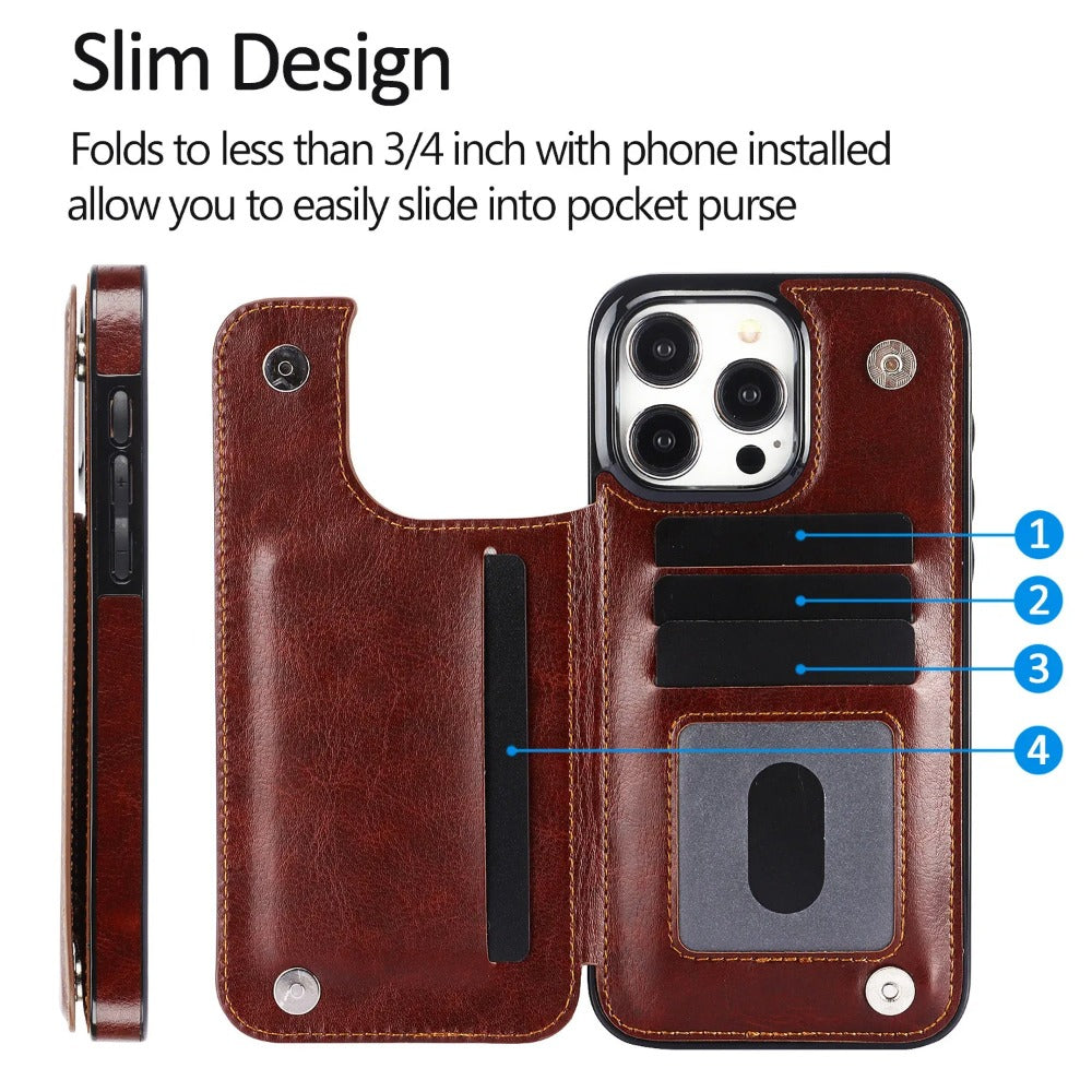 Luxury Wallet Flip iPhone Case – PU Leather Cover with Card Slots, Secure Magnetic Closure, and Full Protection for Ultimate Convenience