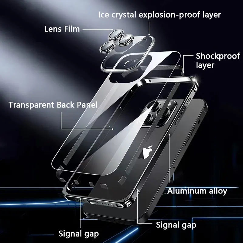 Luxury Magnetic Metal Phone Case – Transparent Back, Aluminum Frame, Shockproof Design Slim Durable Cover for iPhone