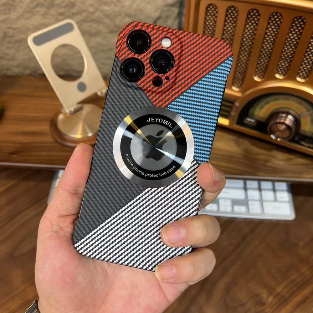 Premium Carbon Fiber Magnetic Phone Case – Frameless Protective Cover with Magnifying Glass Design for iPhone Models