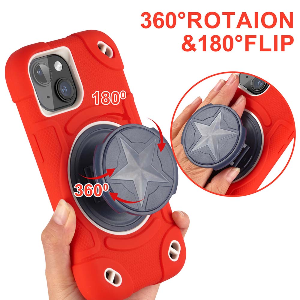 Shield Rotating Ring Rugged Stand Case – Five-Pointed Star Design, Macaron Color Bumper Cover, Durable Protection for iPhone Models