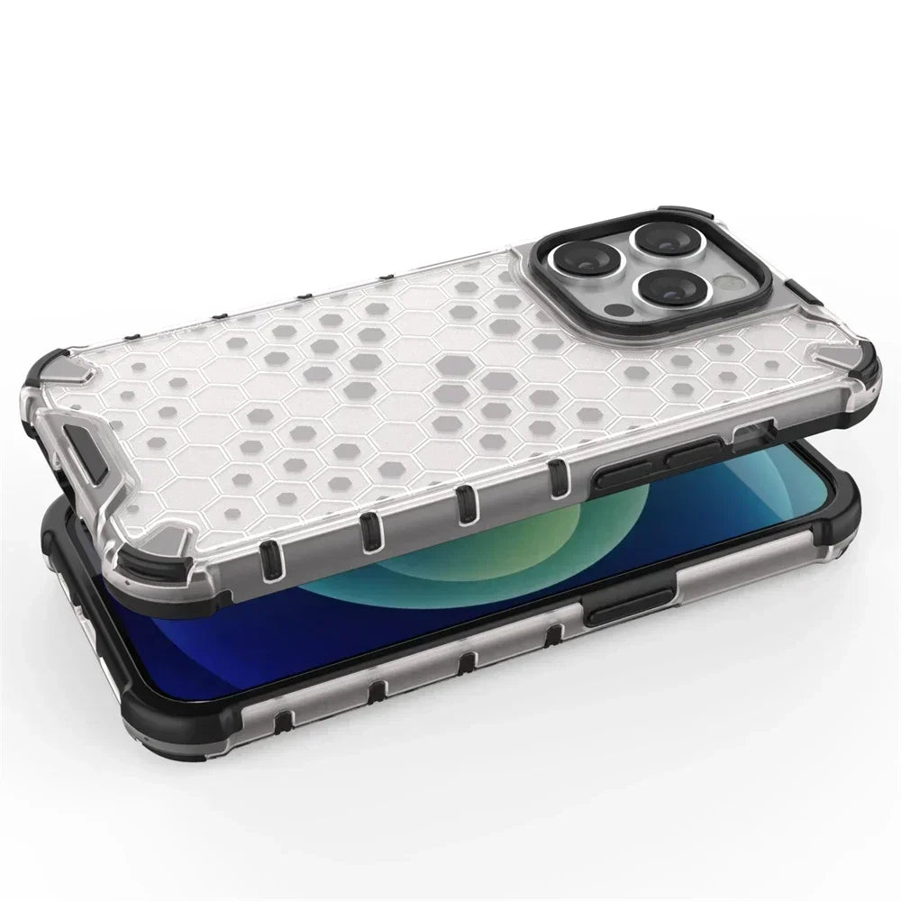 KEYSION Shockproof Armor Case – Soft Silicone + PC Transparent Honeycomb Back Cover for iPhone Models, Durable and Protective Design