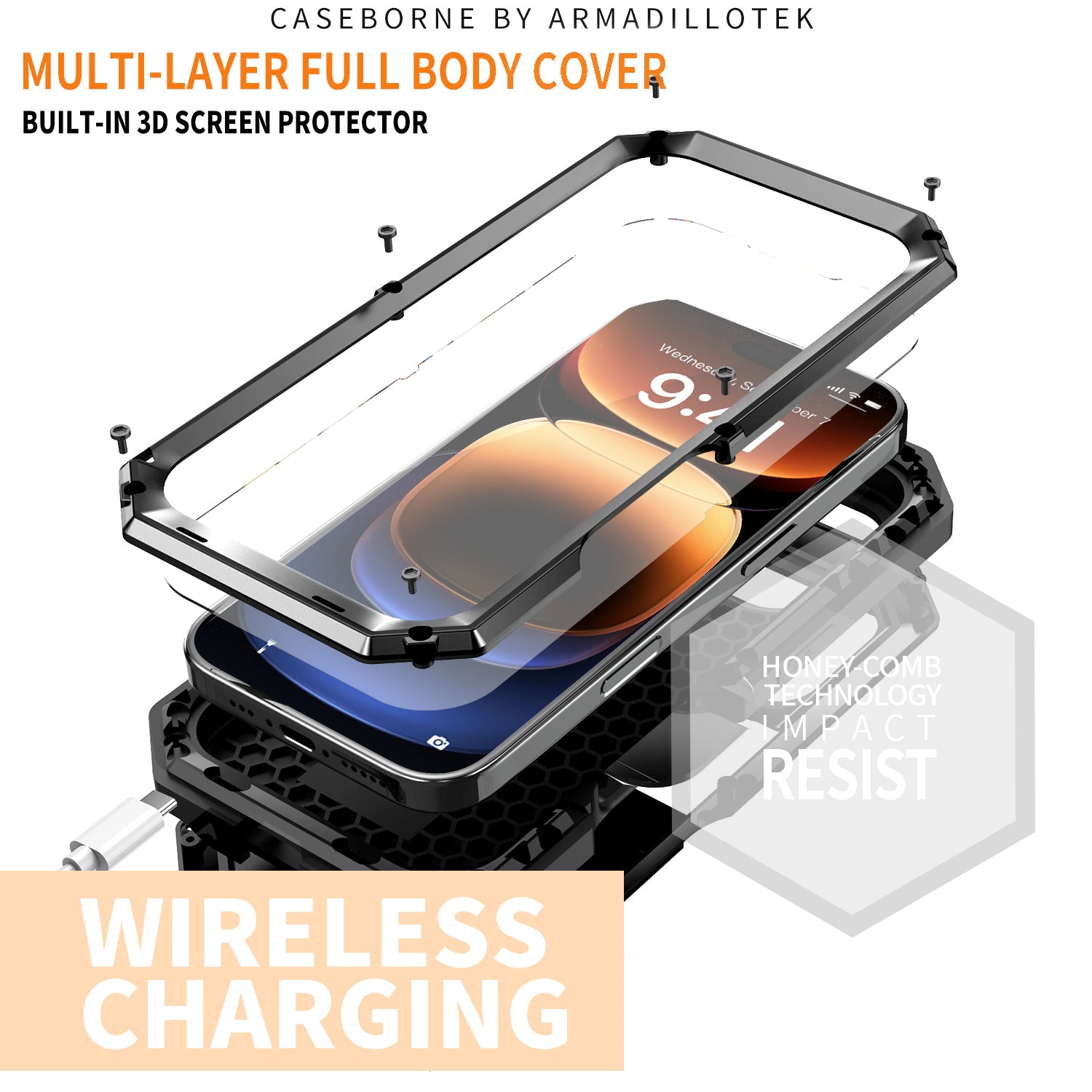 Military Heavy-Duty Metal Case – Full-Body Hybrid Cover with Slide Camera Protection & Built-in Screen Protector for iPhone Models