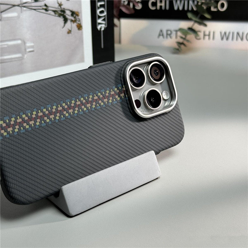 Hit Color Carbon Fiber Texture MagSafe Phone Case – Wireless Charging Hard PC Cover with Relief Design for iPhone Models