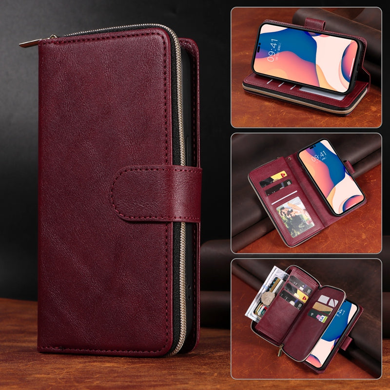 Premium 9 Card Slots Leather Wallet Case – Durable Zipper Flip Cover, Magnetic Stand, Shockproof Protection, Multi-Card Holder for iPhone