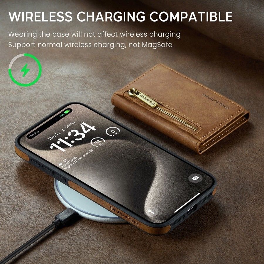 RFID Magnetic Detachable Leather Wallet Case – Wireless Charging, Stand Function, Secure Card Holder, Premium Protection for iPhone Models