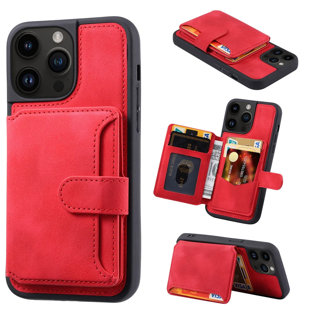 Fashion Leather iPhone Case – Shockproof, Back Protective Cover, Card Holder, Sleek Design, Durable & Stylish for iPhone