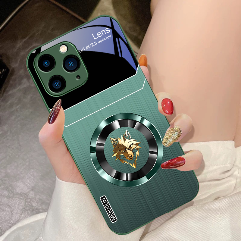 Luxury Aperture Wolf Green & Rose Purple Tempered Glass Phone Case Stylish Cover for iPhone Scratch-Resistant, Durable Design