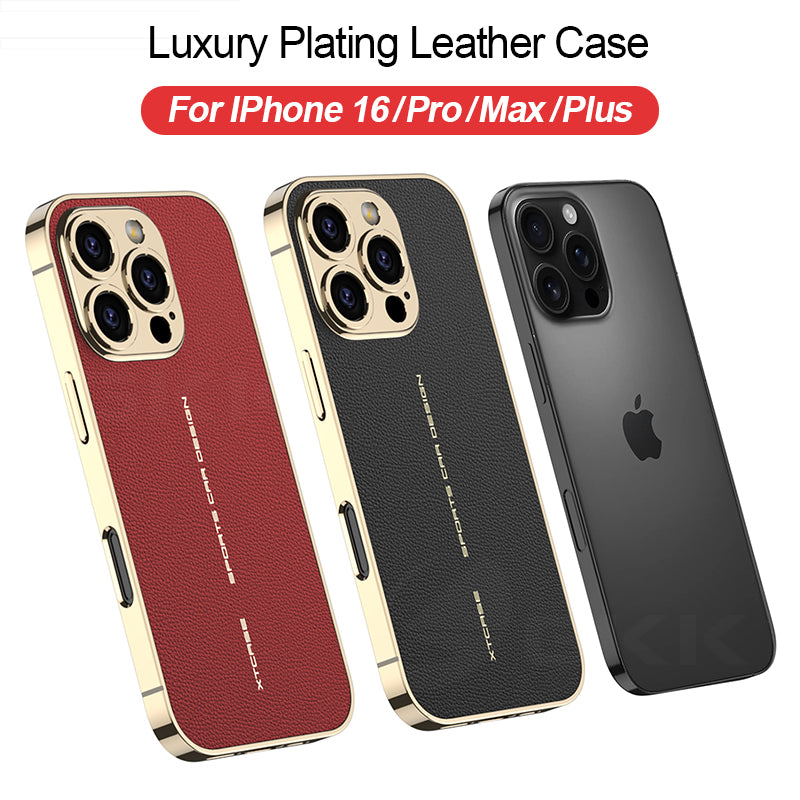 Luxury Plating Leather Phone Case – Shockproof All-Inclusive Lens Back Cover for iPhone Models, Sleek and Durable Design