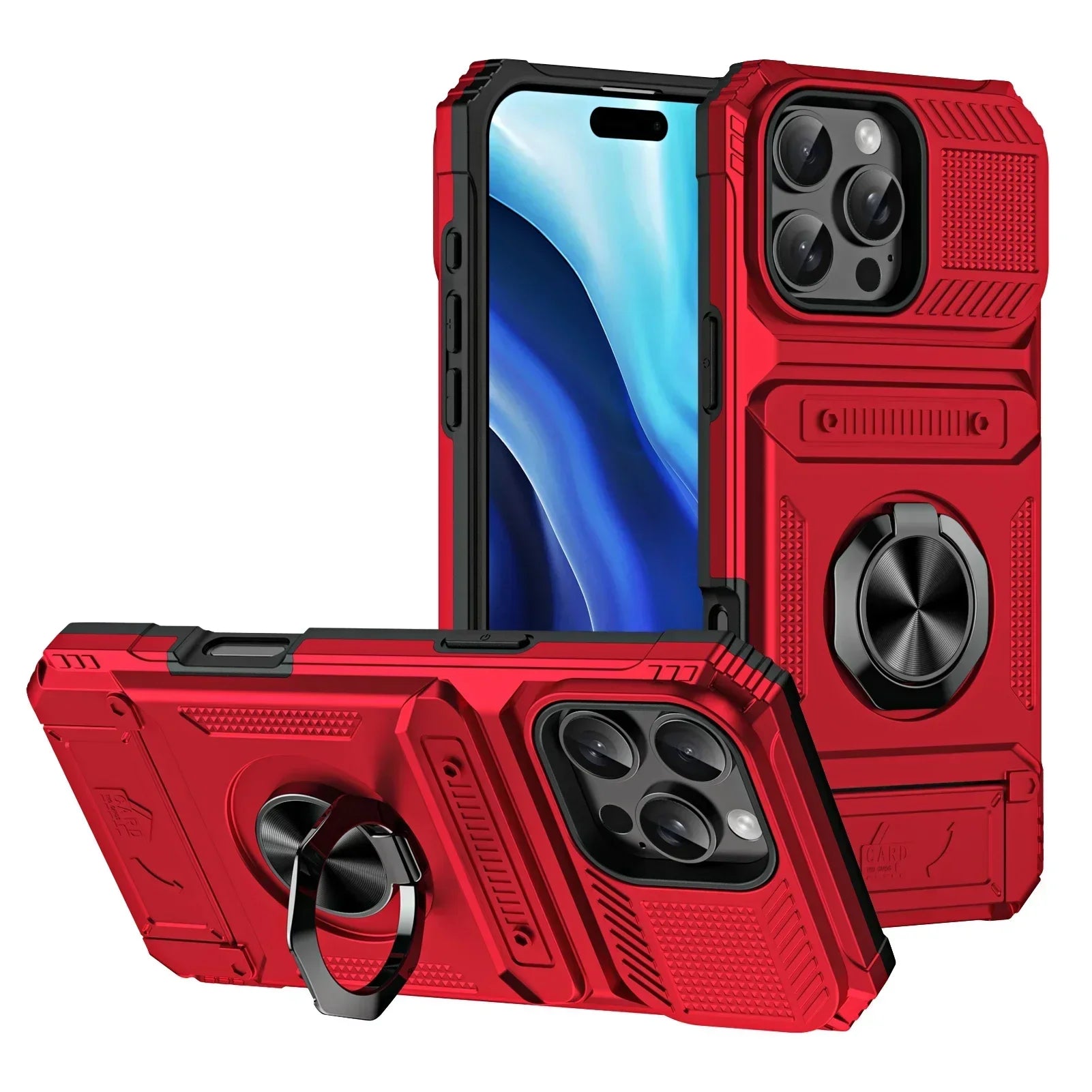 Magnetic Card Holder Case – Rotating Ring Kickstand, Heavy-Duty Shockproof Wallet Cover for iPhone Models