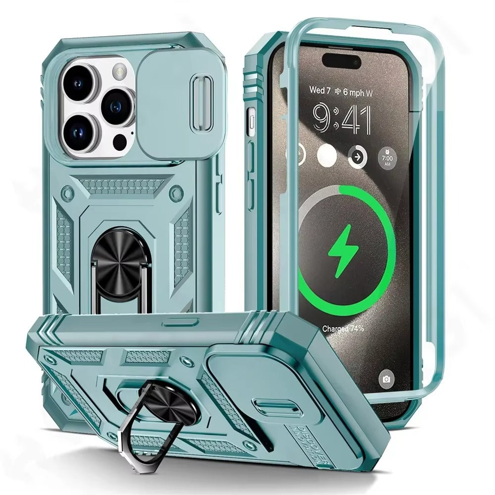 Premium Apple iPhone Hülle, MagSafe-kompatibel, Kameraobjektiv- und Bildschirmschutz, ultra dünn, stoßfest, magnetisch, vollständiger Rundumschutz, vollständige Metall-Schutzhülle