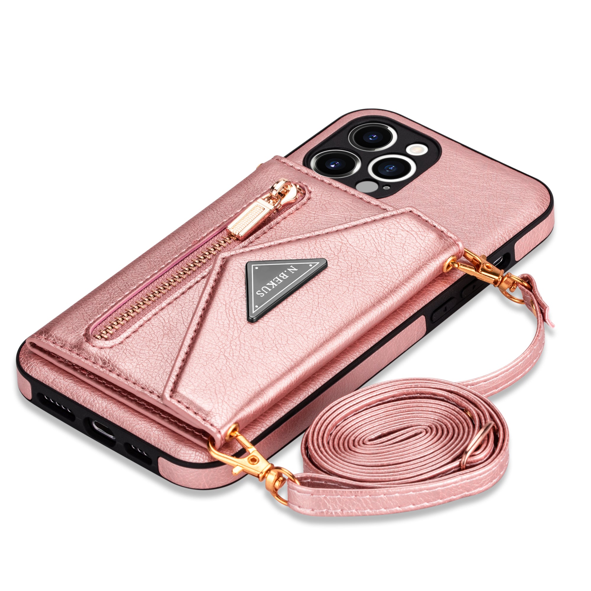 Zipper Wallet Crossbody Leather Case – Card Holder, Lanyard Strap, Secure Storage, Stylish Protection for iPhone Models