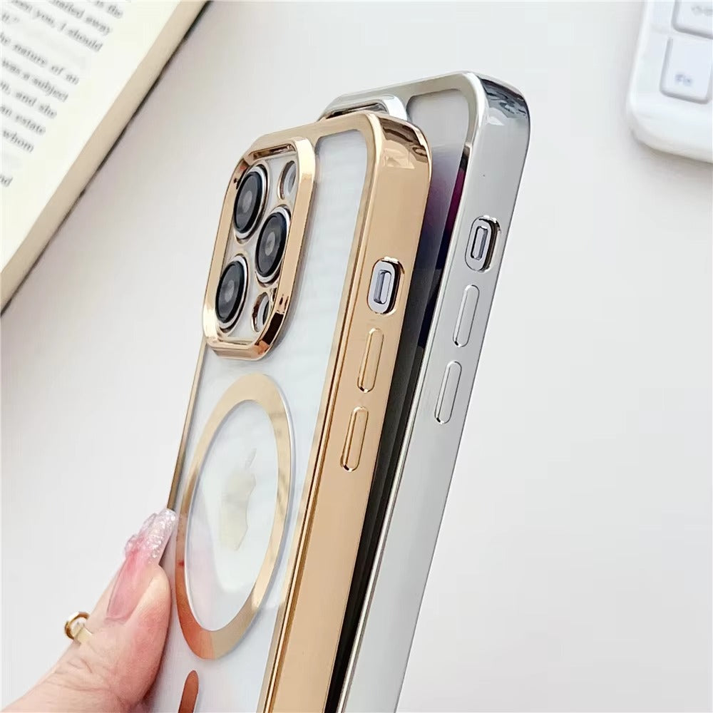 Premium Apple iPhone Hülle, MagSafe-kompatibel, Kameraobjektiv- und Bildschirmschutz, ultra dünn, stoßfest, magnetisch, vollständiger Rundumschutz, vollständige Metall-Schutzhülle
