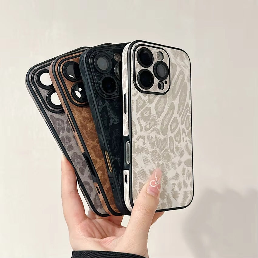 Luxuriöse Apple iPhone Hülle MagSafe-kompatibel, Kameraobjektiv- und Bildschirmschutz, ultra-dünne stoßfeste magnetische Rundum-Schutzabdeckung mit Handgelenkband und Leoparden-Design