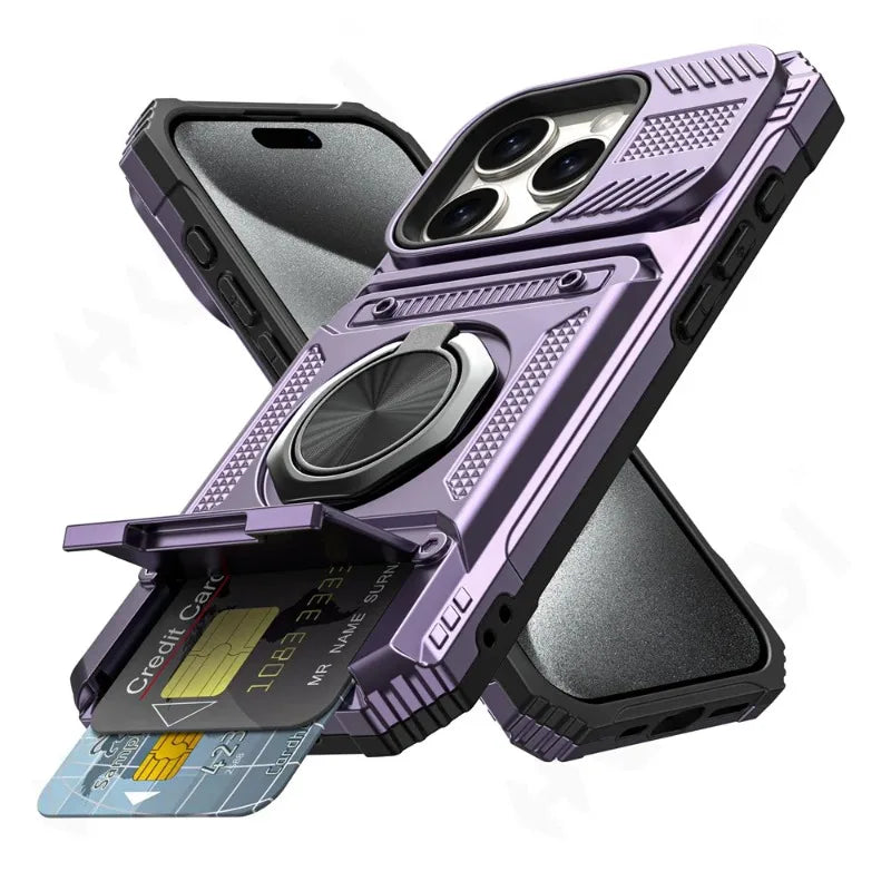 Military-Grade Magnetic Case – Heavy-Duty Drop Protection, Rotating Ring Kickstand Rugged Shockproof Design for iPhone Models