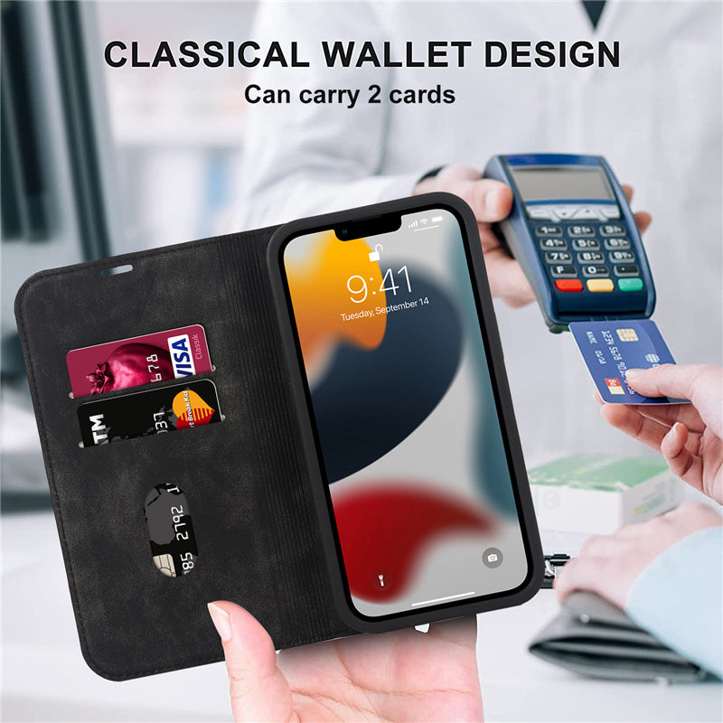 Luxury RFID Wallet Leather Flip Case – MagSafe Compatible, Card Holder, Wireless Charging, Magnetic Stand, Shockproof Protection for iPhone