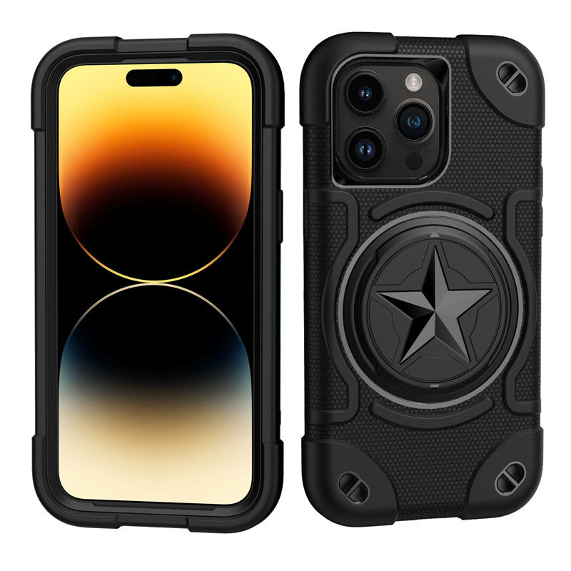 Shield Rotating Ring Rugged Stand Case – Five-Pointed Star Design, Macaron Color Bumper Cover, Durable Protection for iPhone Models