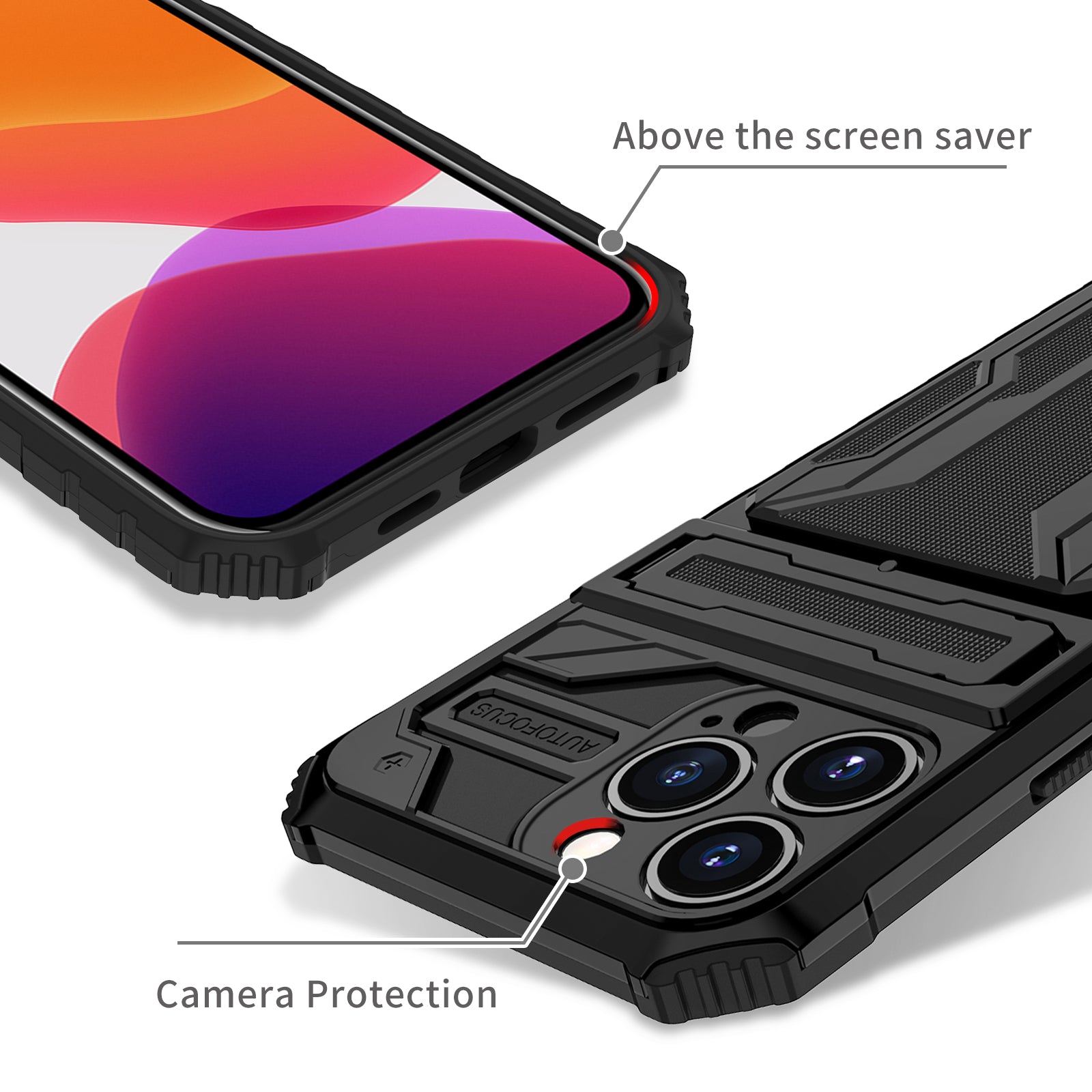 Shockproof Card Holder Case – Kickstand, Camera Protection, Durable Cover for iPhone Models