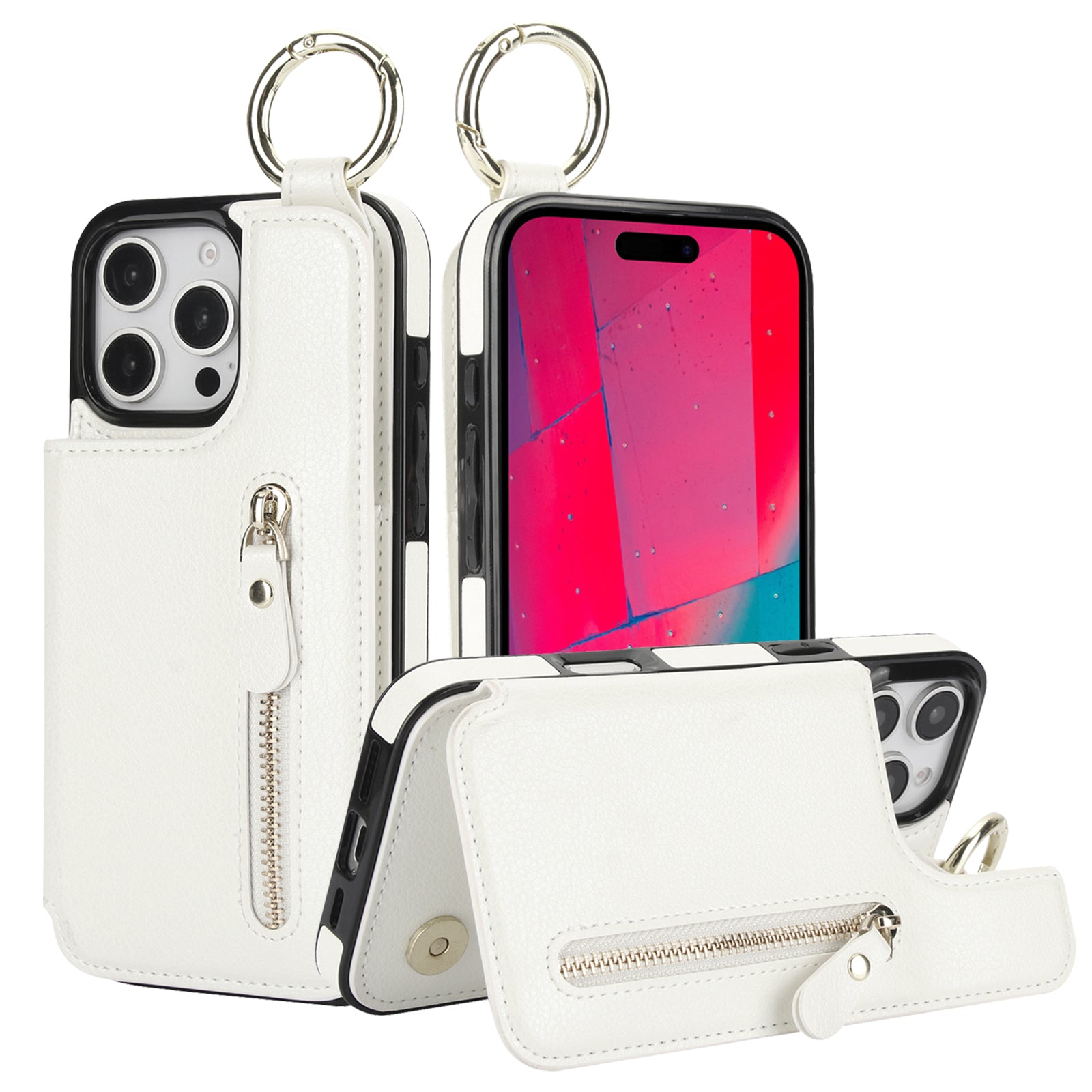 Luxury Zipper Wallet Leather Phone Case – Card Holder, Ring Stand, Shockproof Protection, and Crossbody Design for Secure & Stylish Convenience