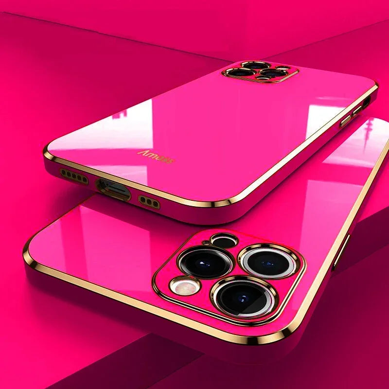 Luxury Silicone Soft iPhone Case – Glossy Shockproof Protection, Solid Color, Durable and Stylish Cover