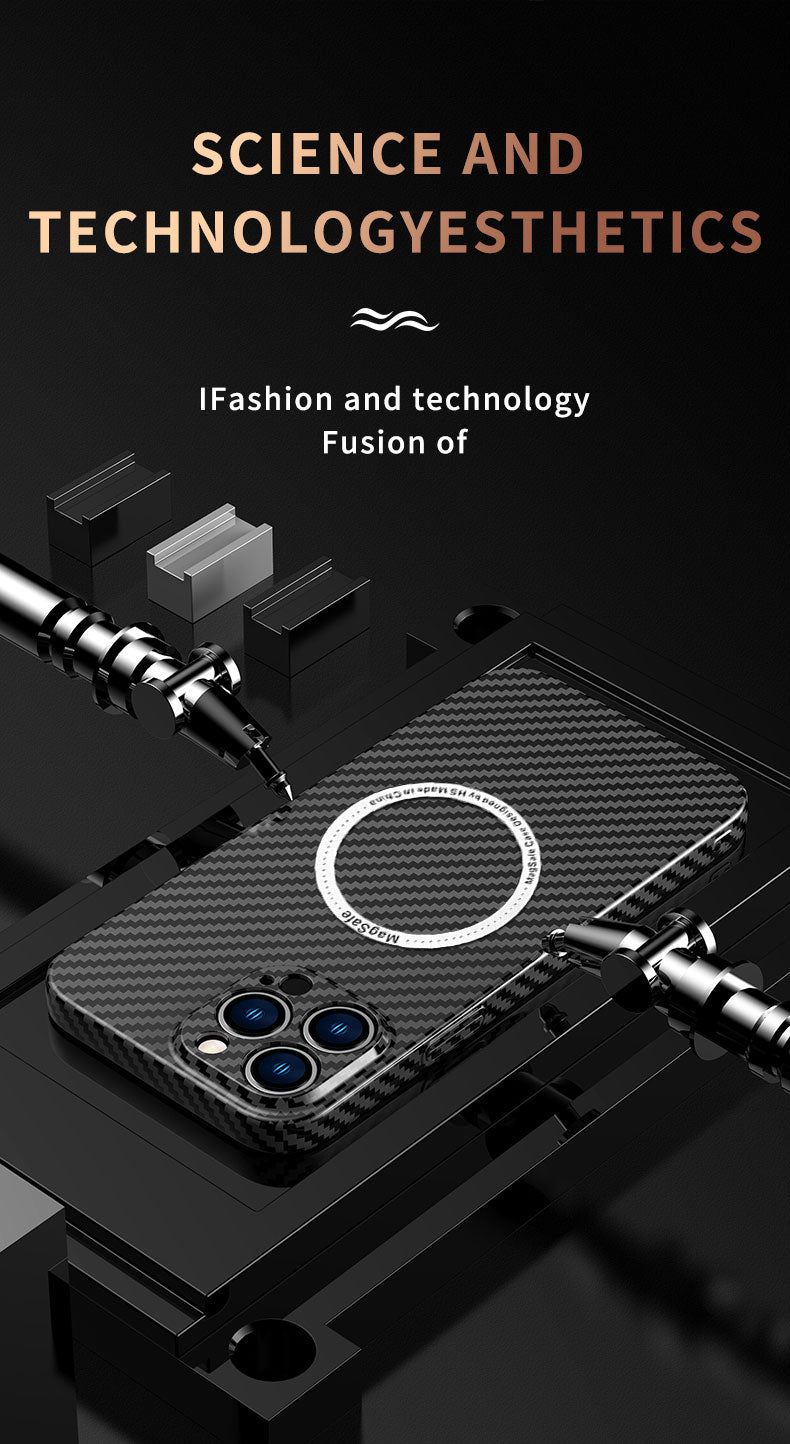 Carbon Fiber  Magnetic Slim Protective Cover for iPhone Models, Durable and Stylish Design with MagSafe Compatibility