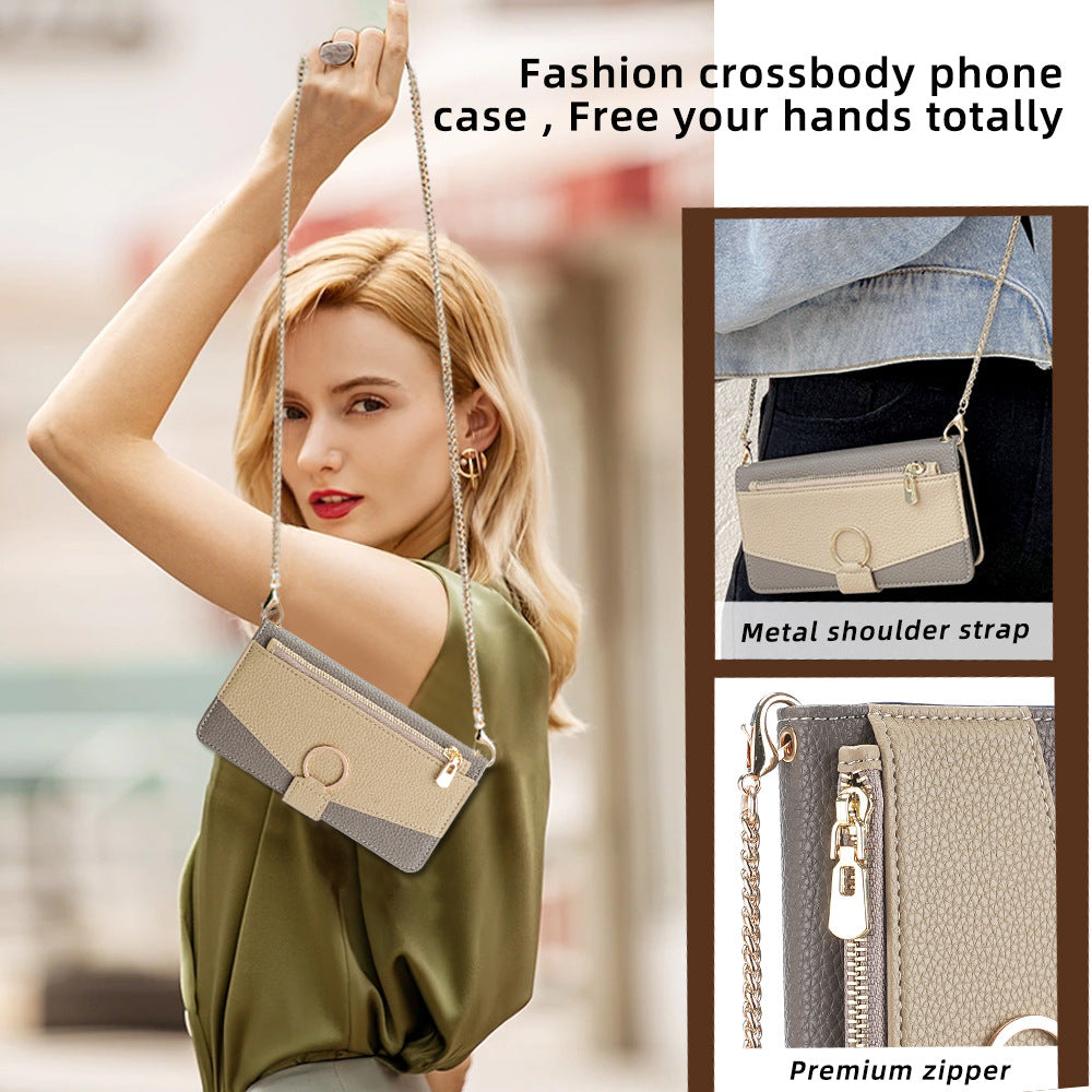 Premium Leather Crossbody Wallet Case for iPhone - Flip Mirror Design, Long Lanyard,  Shockproof Protection for iPhone Models