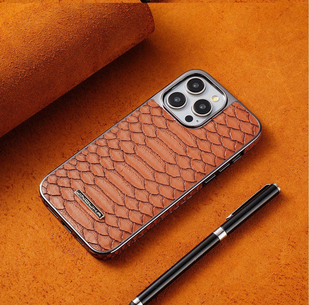 Luxury Leather Plating Shockproof Phone Case - Protective Snake Texture Durable Bumper Design for Enhanced Phone Protection