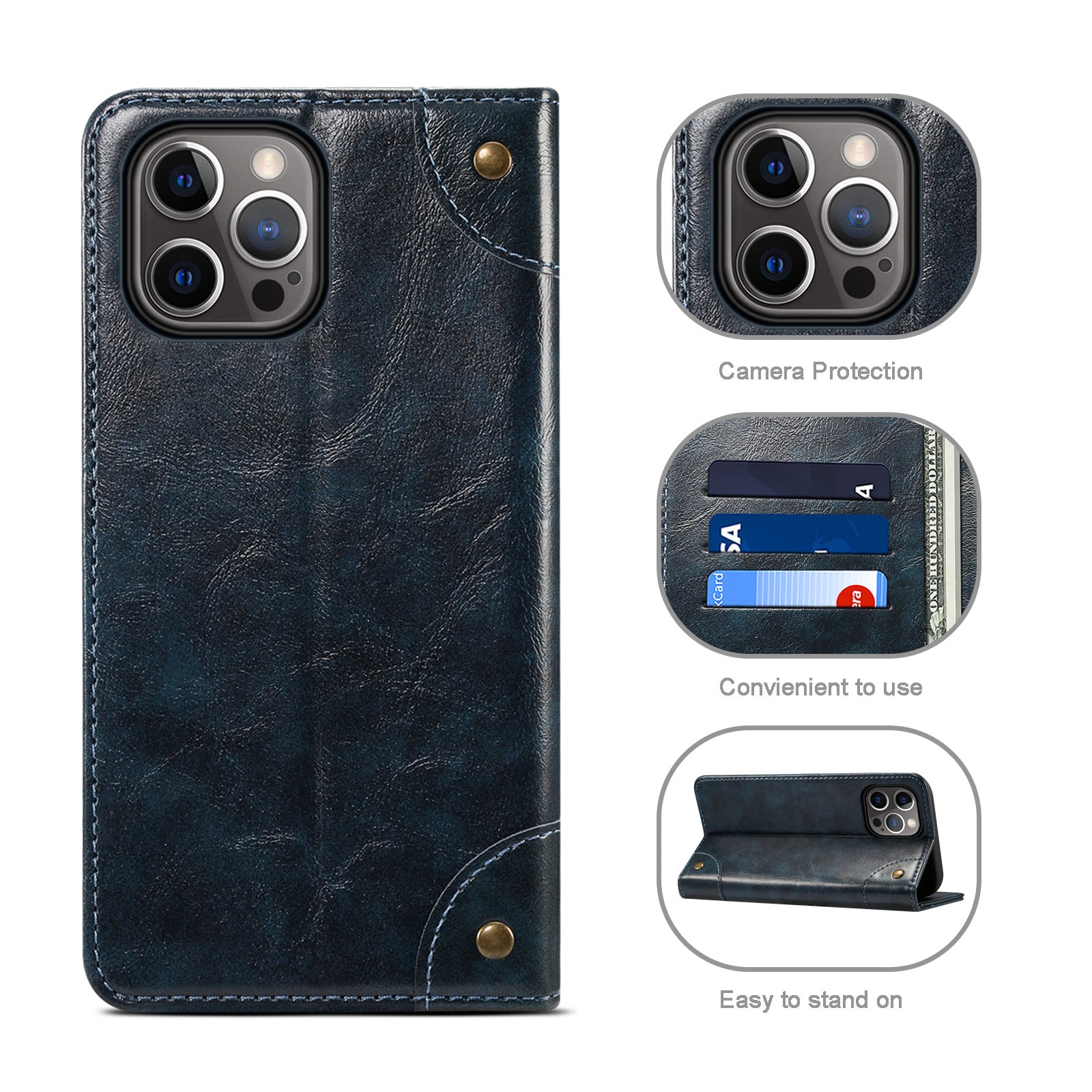 Luxury Genuine Leather Wallet Flip Case – Magnetic Closure, Card Holder, Stand Function, Shockproof Protective Cover, Classic Book-Style Design