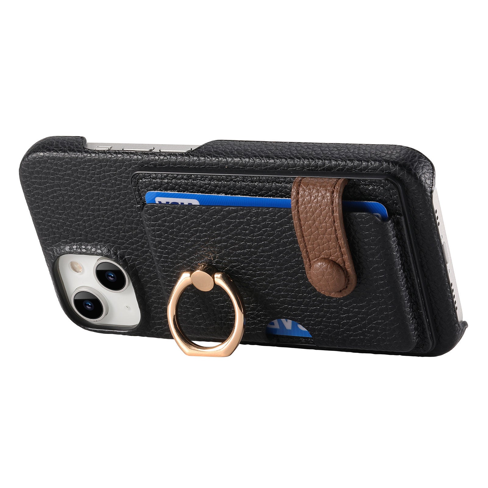 Premium Leather Ring Stand Wallet iPhone Case – Shockproof Phone Cover with Card Holder, Magnetic Closure, and Kickstand Support for Hands-Free Convenience