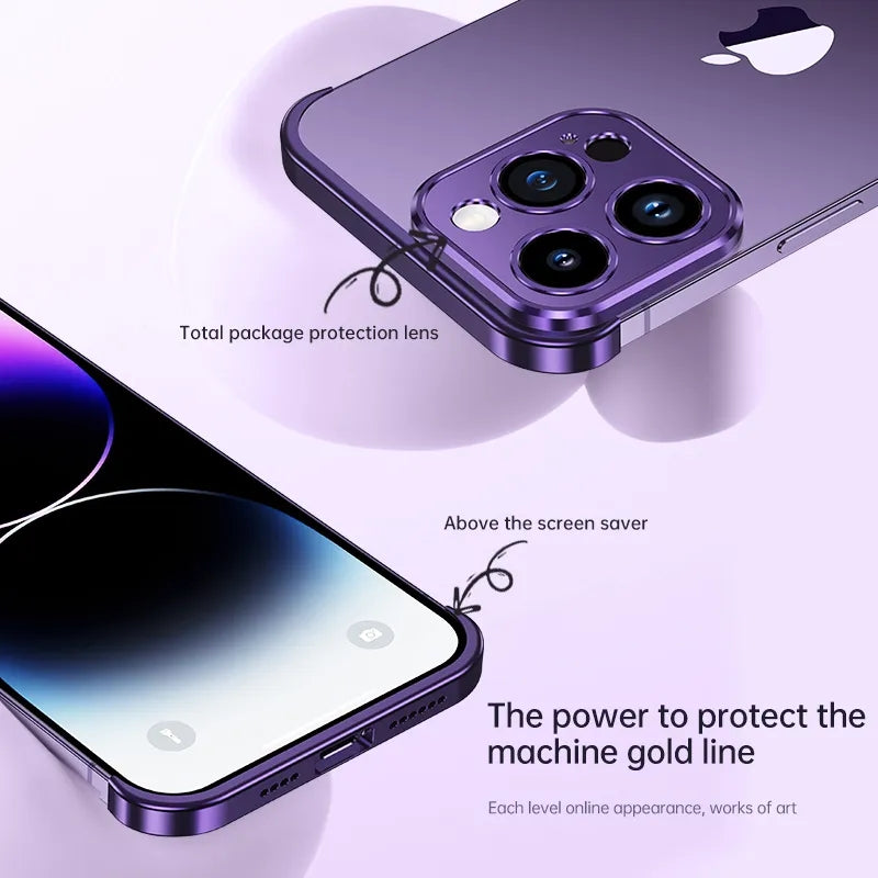 Metal Corner Pads Case – Aluminum Alloy Bumper with Camera Lens Protector, Bare Machine Design, Antifall Protection for iPhone Models