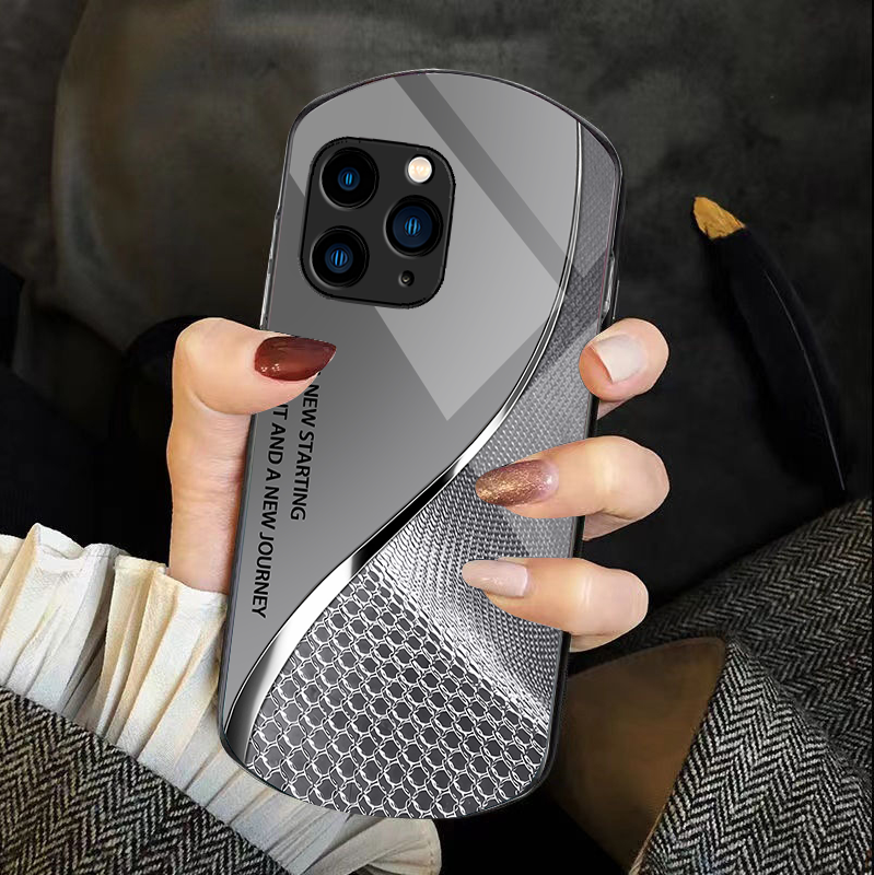 Premium Gradient Grid Silver Tempered Glass Phone Case Scratch-Resistant, Lightweight Protection for Daily Use