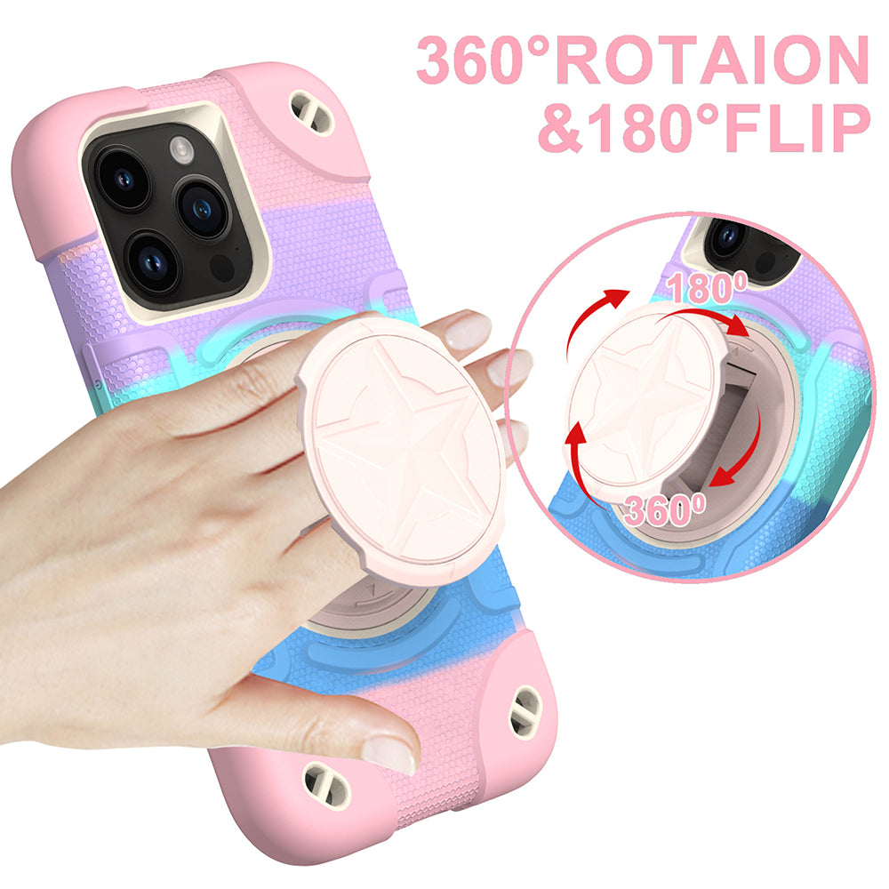 Shield Rotating Ring Rugged Stand Case – Five-Pointed Star Design, Macaron Color Bumper Cover, Durable Protection for iPhone Models