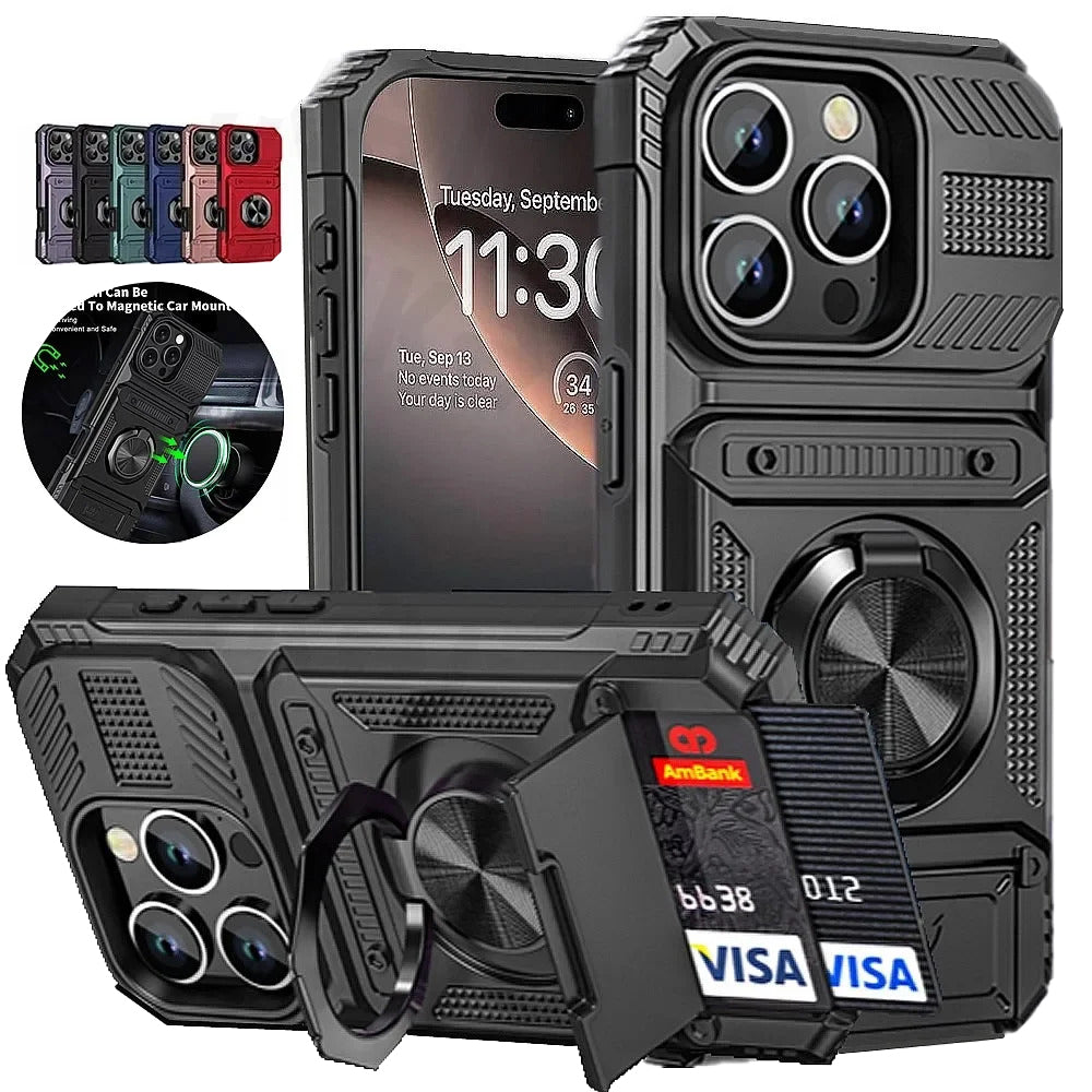 Military-Grade Magnetic Case – Heavy-Duty Drop Protection, Rotating Ring Kickstand Rugged Shockproof Design for iPhone Models