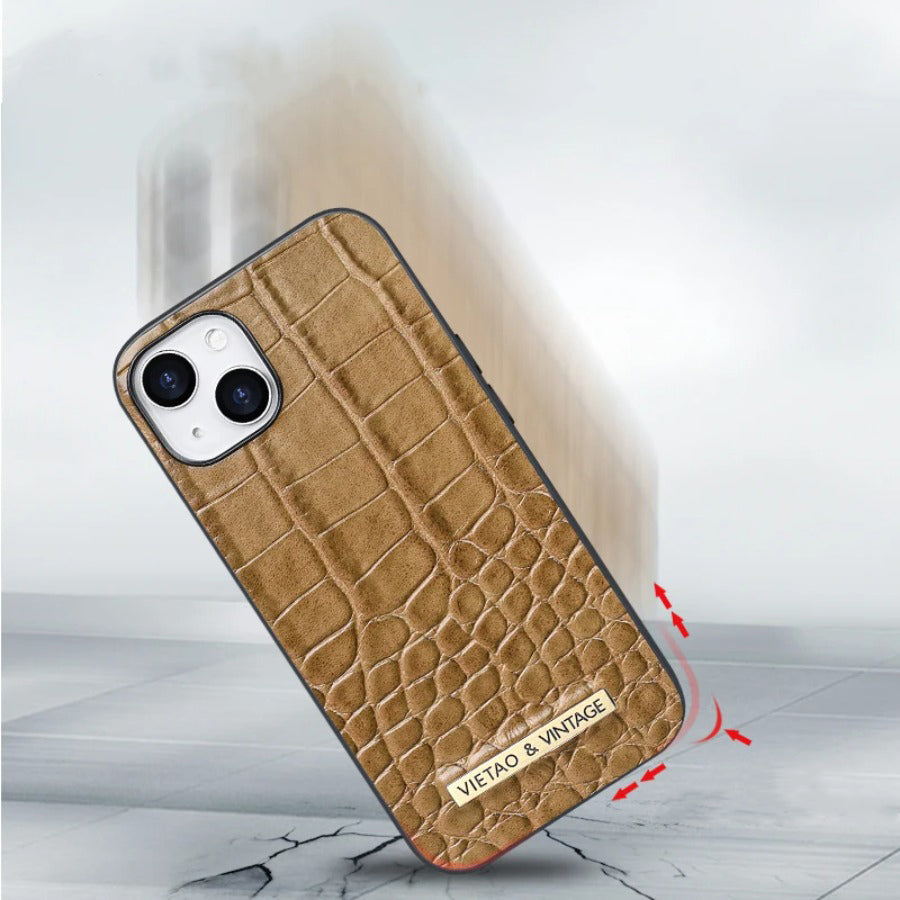 Luxury Crocodile Pattern Leather iPhone Case - Business Style, Shockproof, Durable Bumper Cover